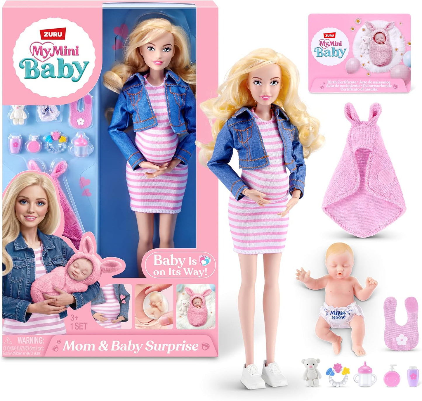 MY MINI Mom & Baby Surprise (Nicky) By ZURU | Mini newborn toy with soft swaddle; baby accessories; realistic nurturing play; collect all 3; play & display; kids gift