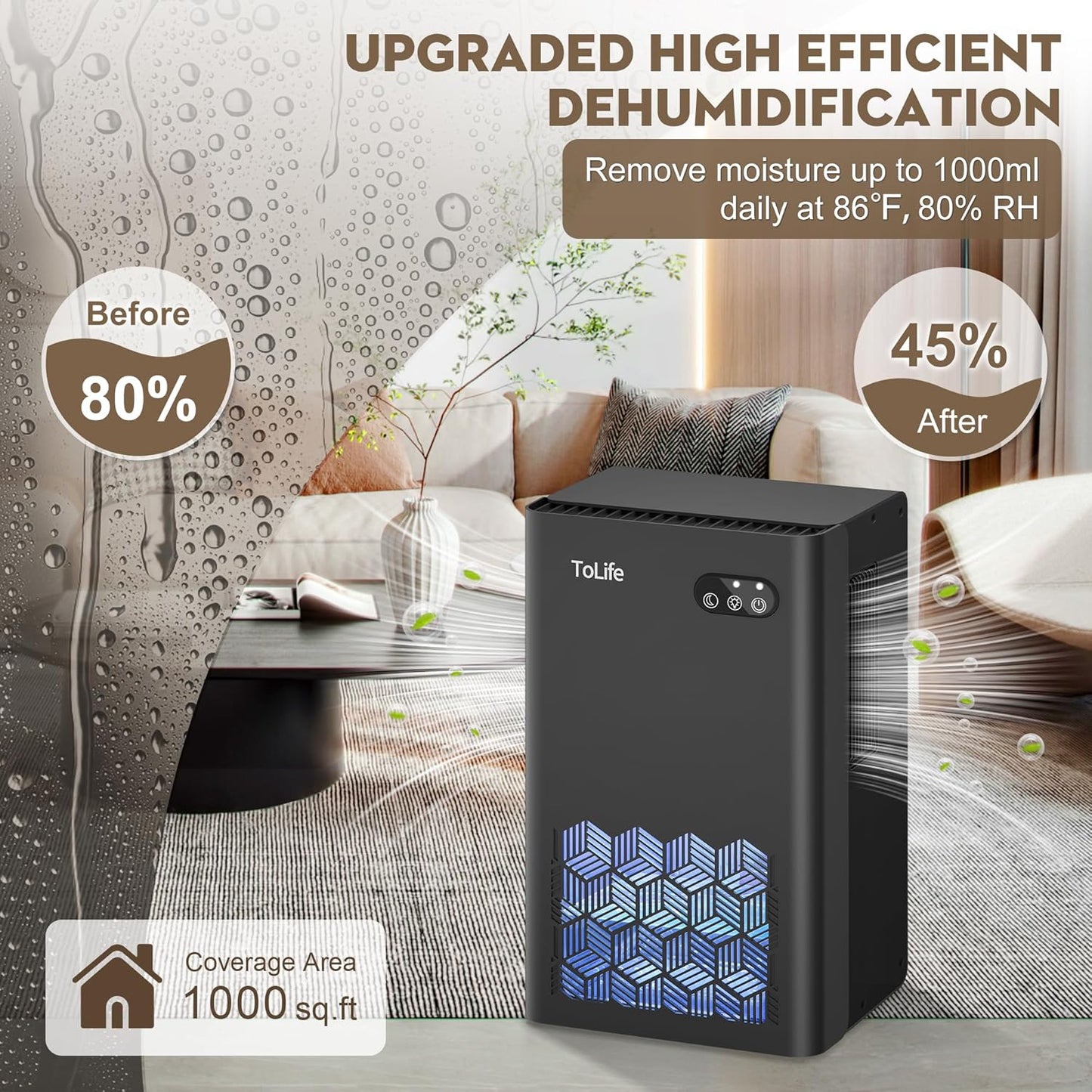 Dehumidifier, 1000 Sq Ft 95 oz Tank with Sleep Mode, Auto Shutoff