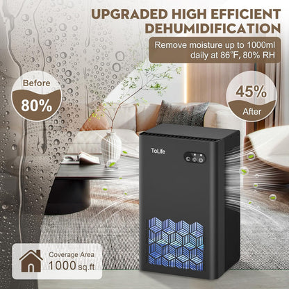 Dehumidifier, 1000 Sq Ft 95 oz Tank with Sleep Mode, Auto Shutoff