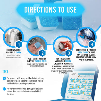 Washing Machine Cleaner Descaler 24 Pack - Deep Cleaning Tablets For HE Front Loader &amp; Top Load Washer, Septic Safe Eco-Friendly Deodorizer, Clean Inside Drum and Laundry Tub Seal - 12 Month Supply