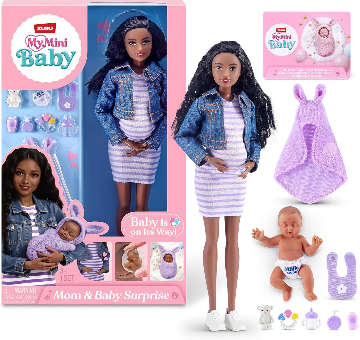 MY MINI Mom & Baby Surprise (Nicky) By ZURU | Mini newborn toy with soft swaddle; baby accessories; realistic nurturing play; collect all 3; play & display; kids gift