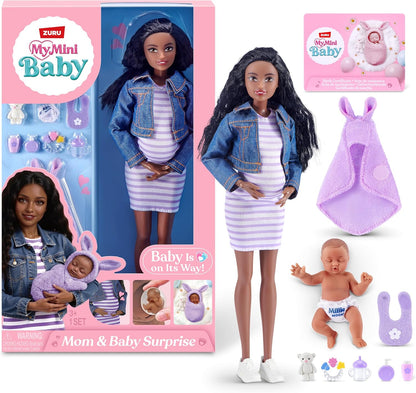 MY MINI Mom & Baby Surprise (Nicky) By ZURU | Mini newborn toy with soft swaddle; baby accessories; realistic nurturing play; collect all 3; play & display; kids gift