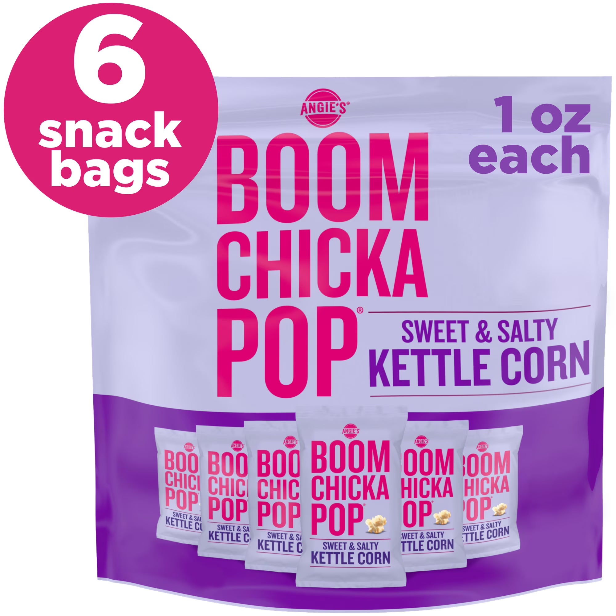 Pipoca viral Angie's BOOMCHICKAPOP doce-salgada (kit com 6 pacotes pequenos)