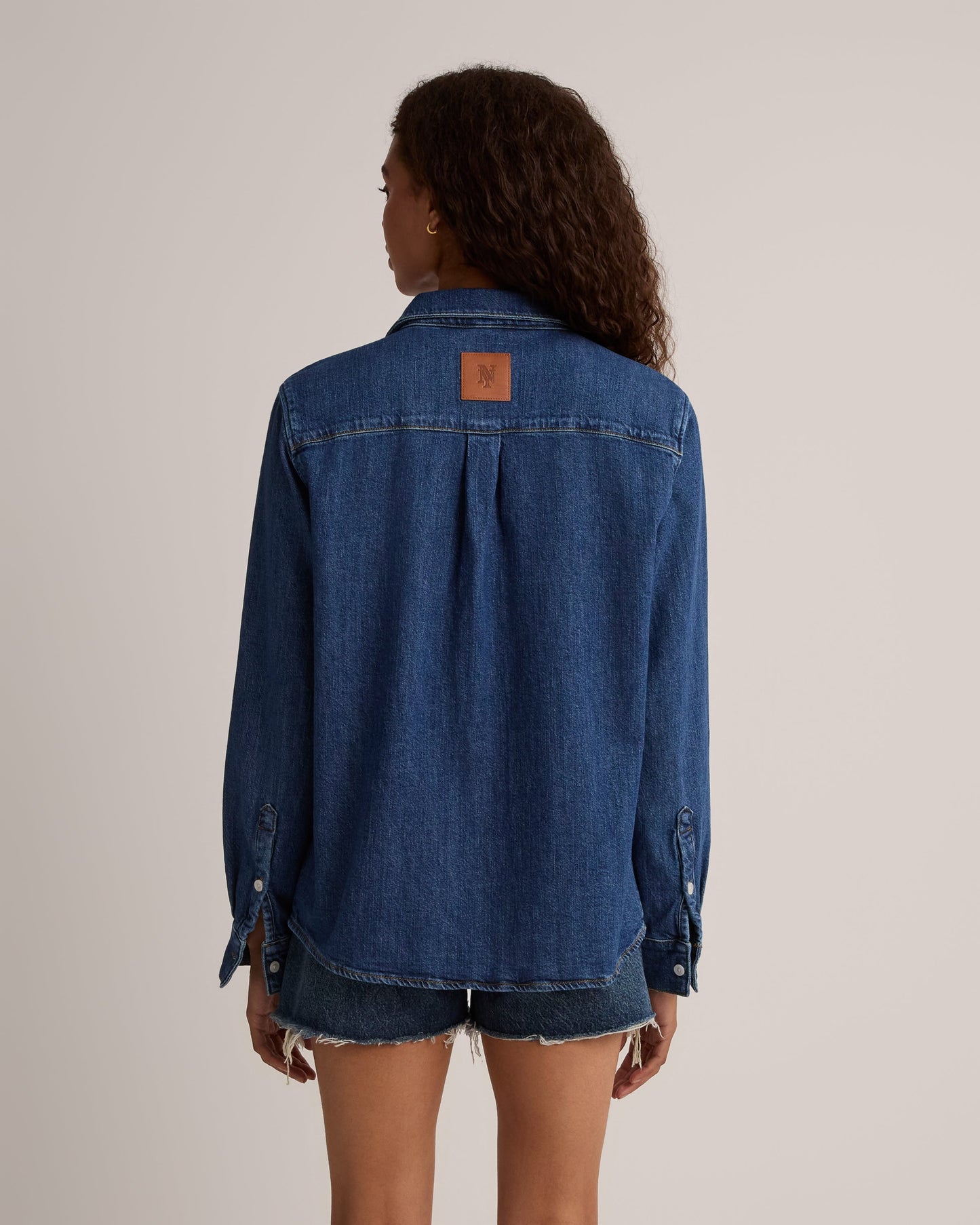 Cursive Denim Button Down Shirt