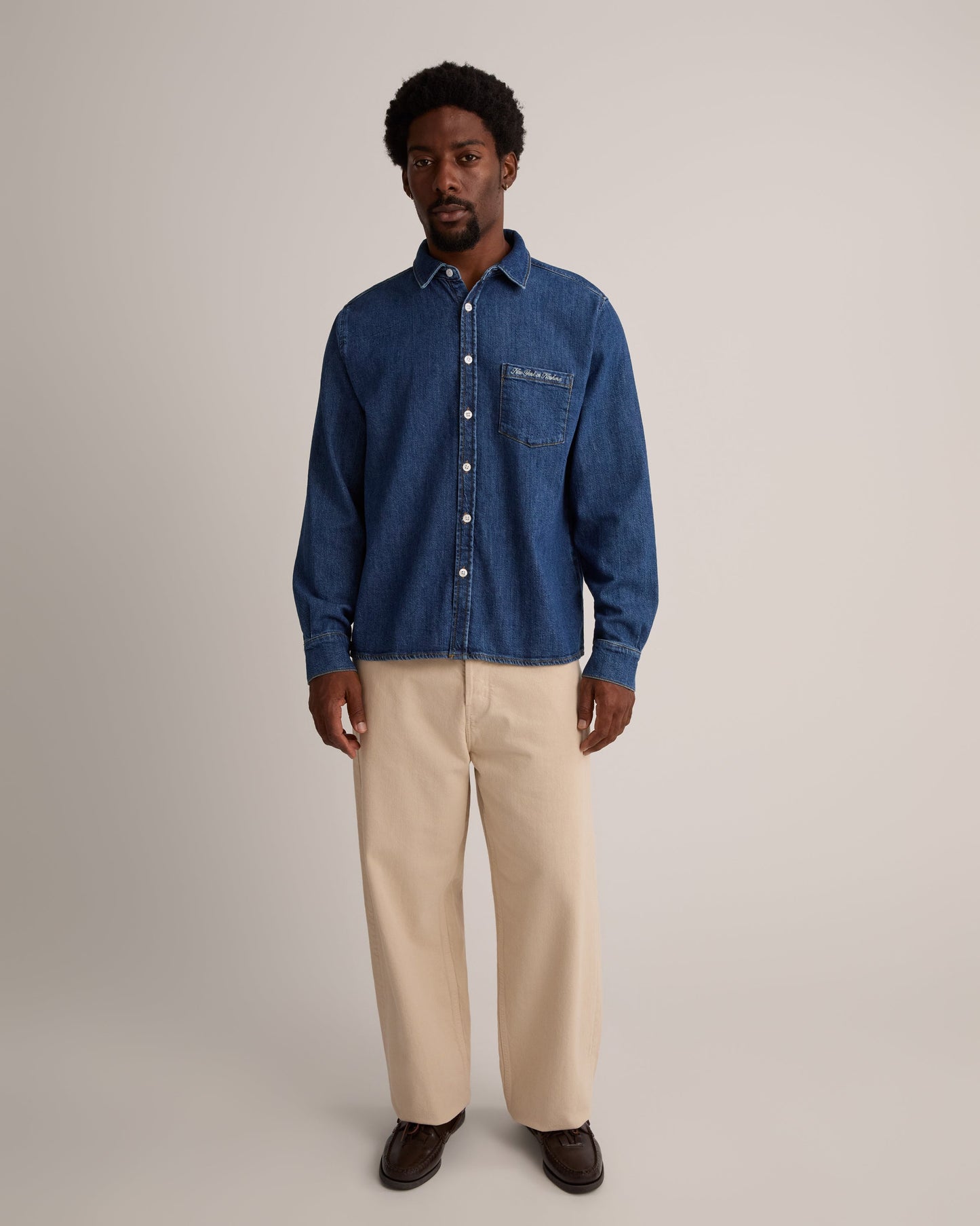 Cursive Denim Button Down Shirt