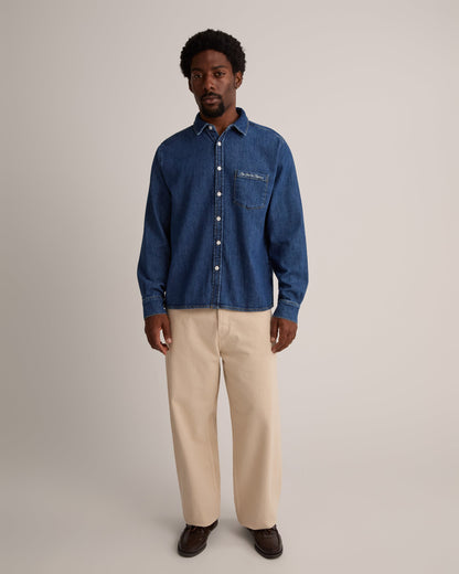 Cursive Denim Button Down Shirt