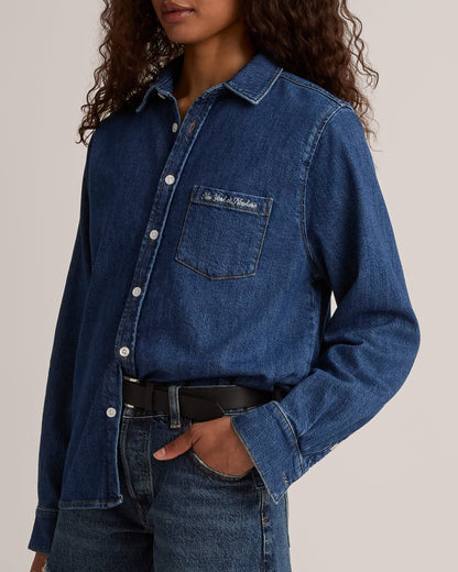Cursive Denim Button Down Shirt