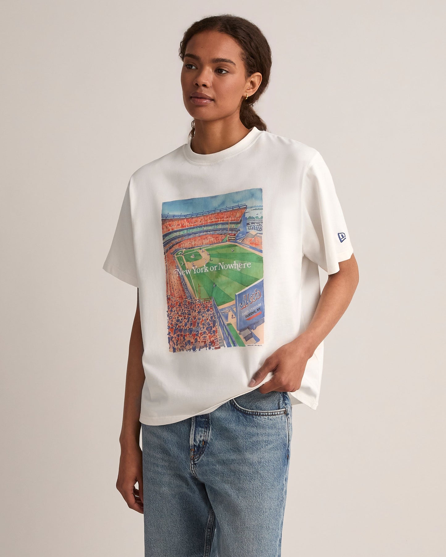 Mets Watercolor Oversized Crop T-Shirt