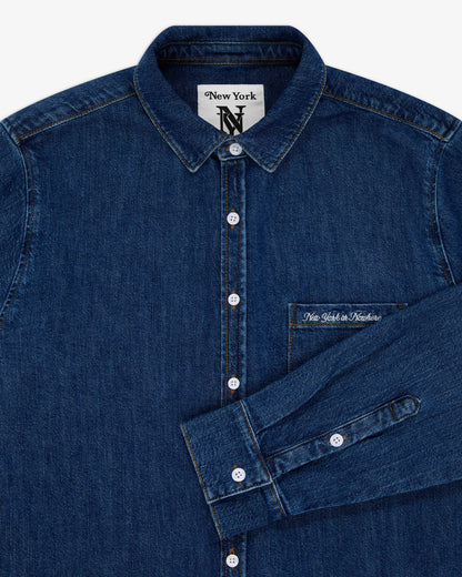 Cursive Denim Button Down Shirt