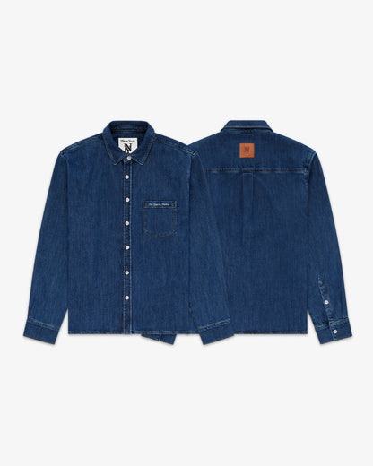 Cursive Denim Button Down Shirt