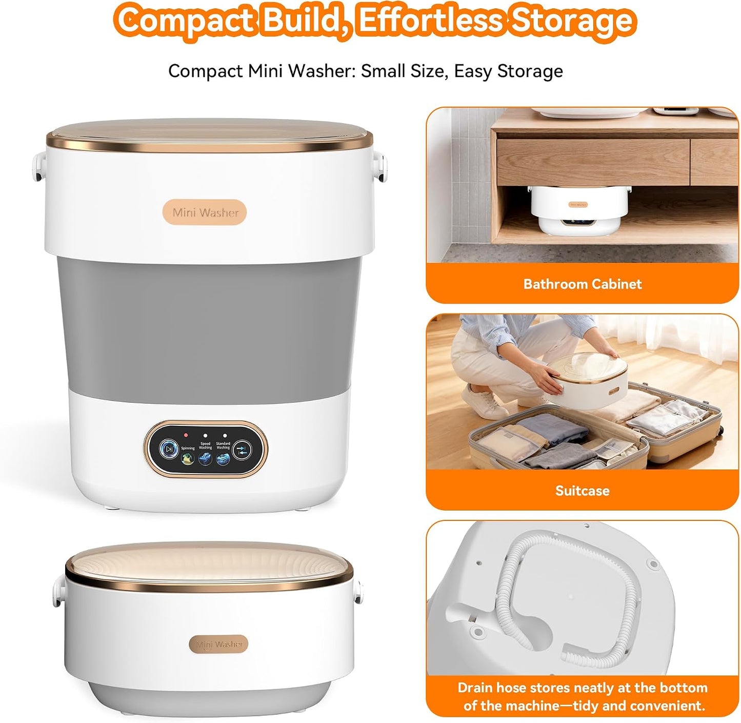 JUJOJB Lavadora Plegable Portátil 20L - Mini Lavadora y Secadora Centrifugadora para Apartamentos, Dormitorios, Vehículos Recreativos y Viajes