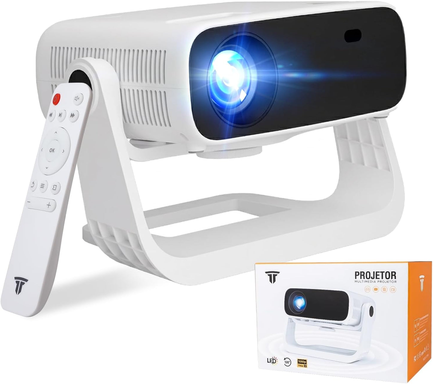 Proyector inteligente Wielio 2026 Android TV - WiFi 6, Bluetooth 5.0, 240 ANSI, Mini proyector de cine portátil 4K/1080P