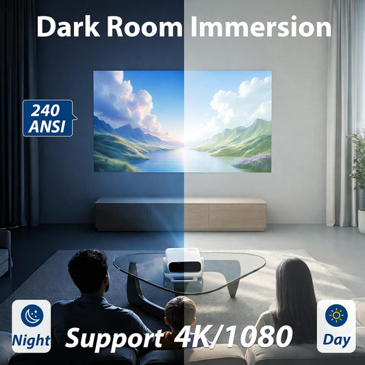Projetor Inteligente Wielio 2026 Android TV - WiFi 6, Bluetooth 5.0, 240 ANSI, Mini Projetor Portátil de Cinema 4K/1080P